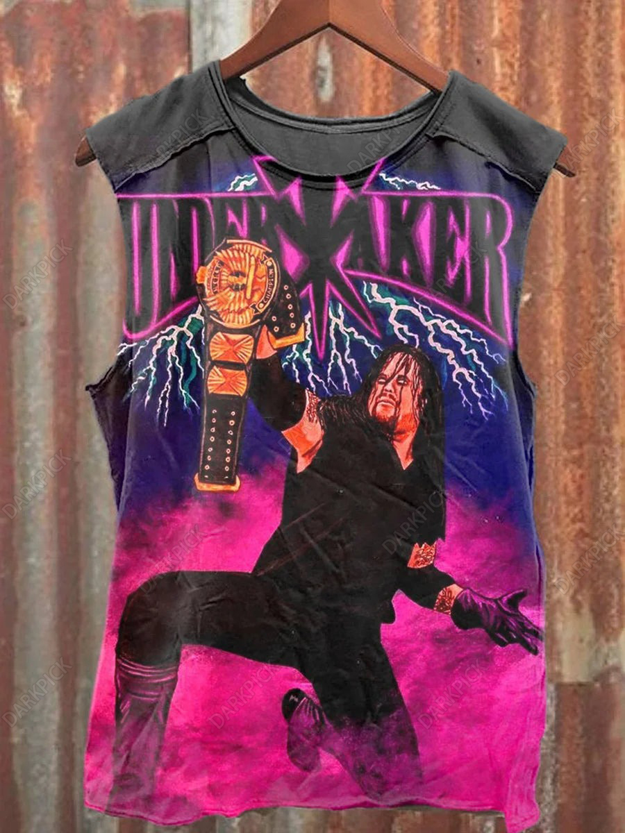 Unisex Retro Wrestling Art Illustration Printed Casual Tank Top