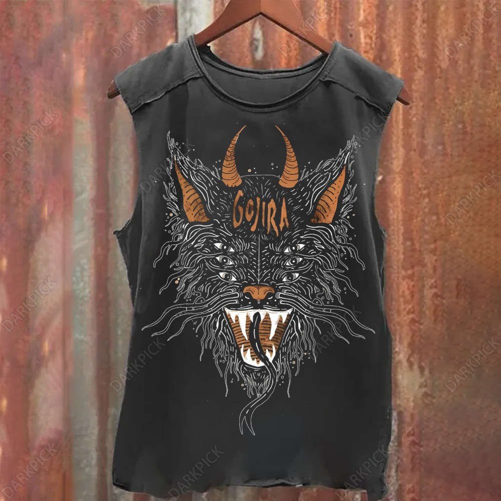 Unisex Vintage Washed Polera Musculosa Gojira Tank Top
