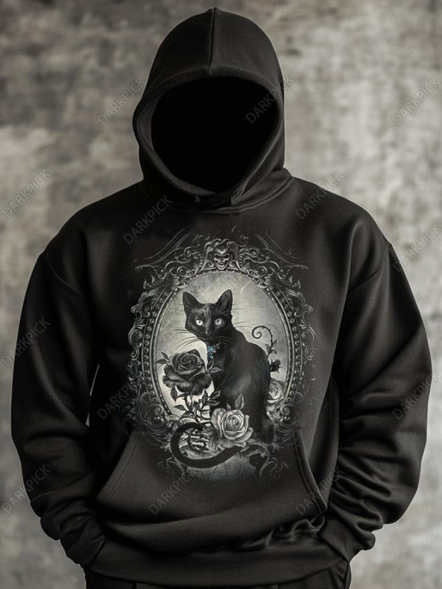 Rose Cat Print Hoodie