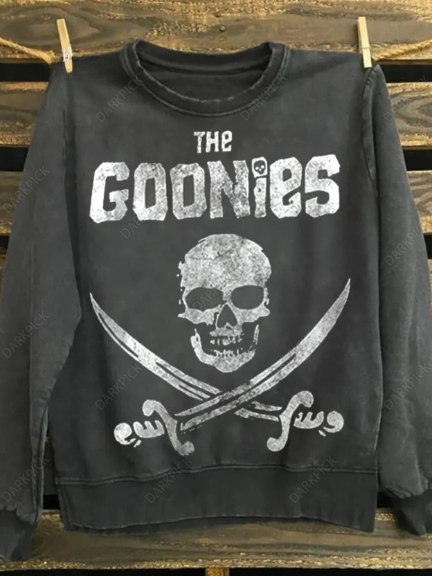 Goonies Skull Print Unisex Washed  Sweatshirt