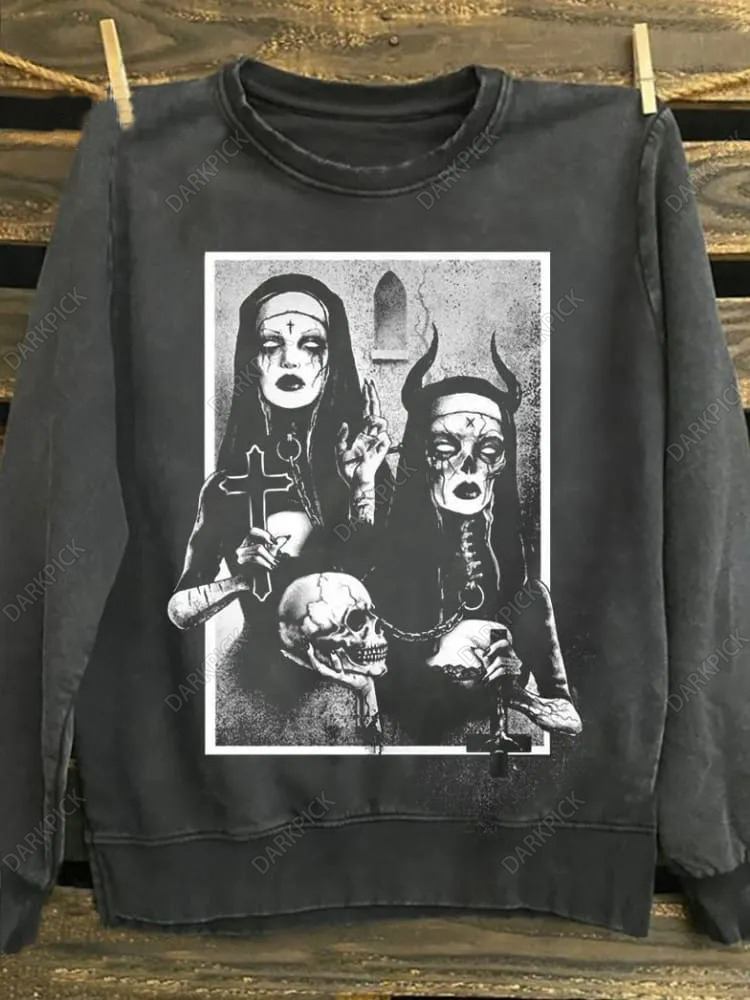 Nuns Art Print Unisex Washed  Sweatshirt