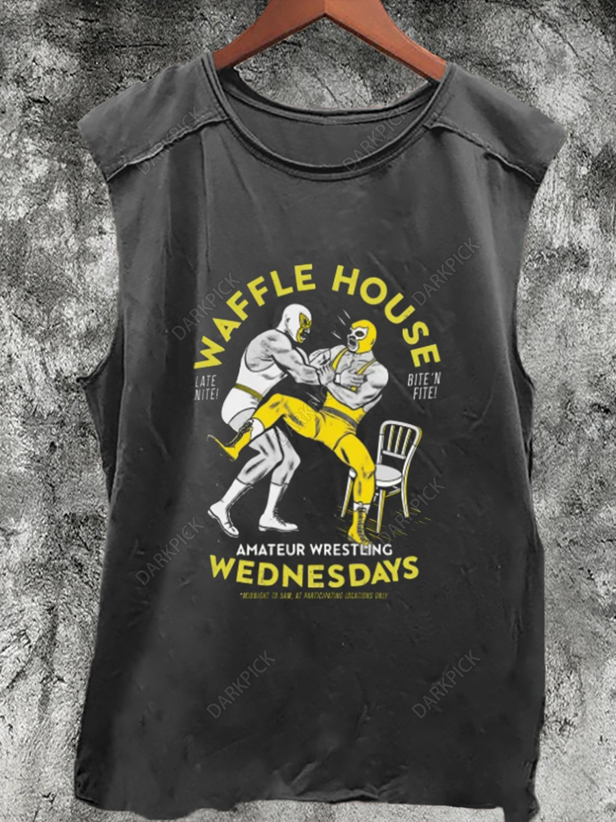 Waffle House - Amateur Wrestling Wednesdays Print 100% Cotton Casual Tank Top