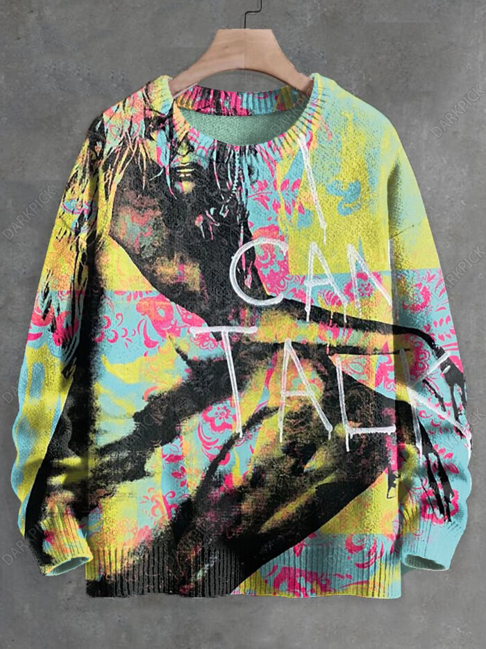 Men's Colorful Abstract Portrait Graffiti Art Print Knit Sweatshirt