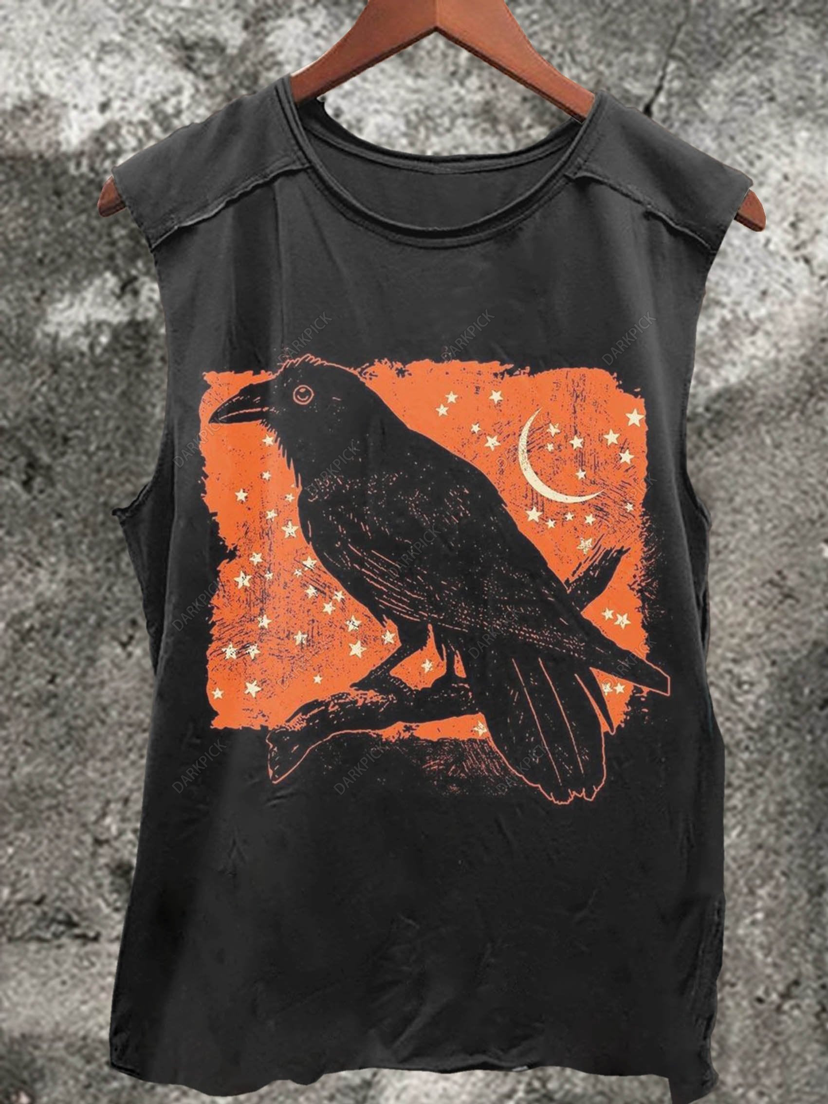 Halloween Crow On Branch Print 100% Cotton Casual Tank Top