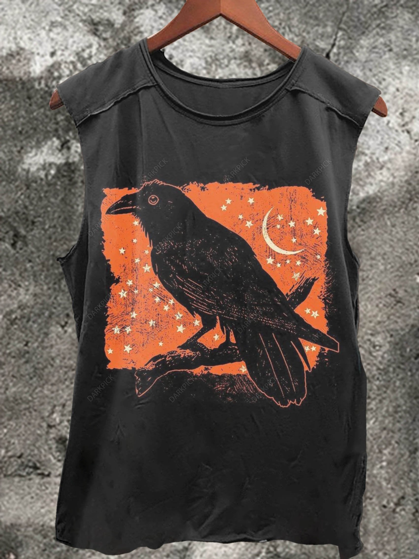Halloween Crow On Branch Print 100% Cotton Casual Tank Top