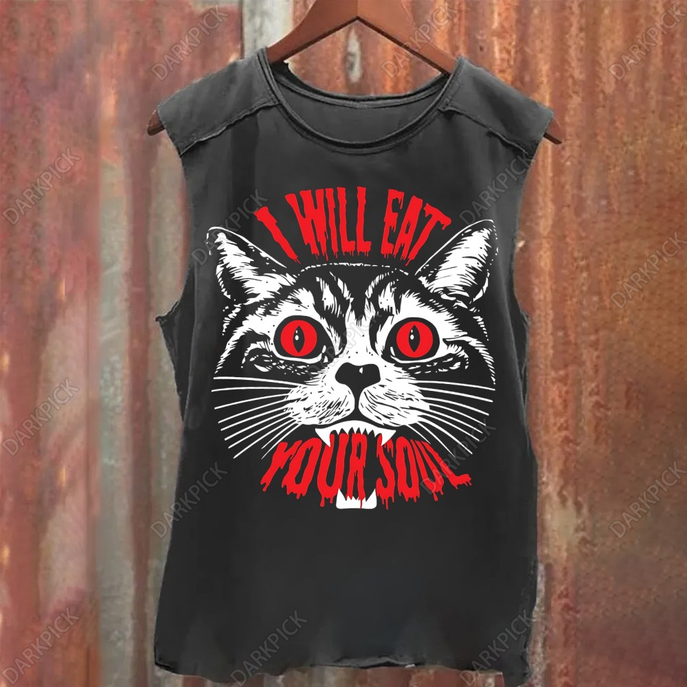 Unisex Vintage  I will eat your soul cat Tank Top