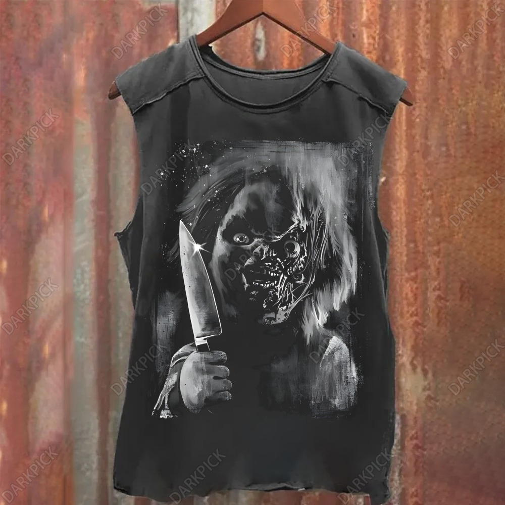 Unisex Vintage Washed Chucky Killer  Psycho Horror Doll  Tank Top