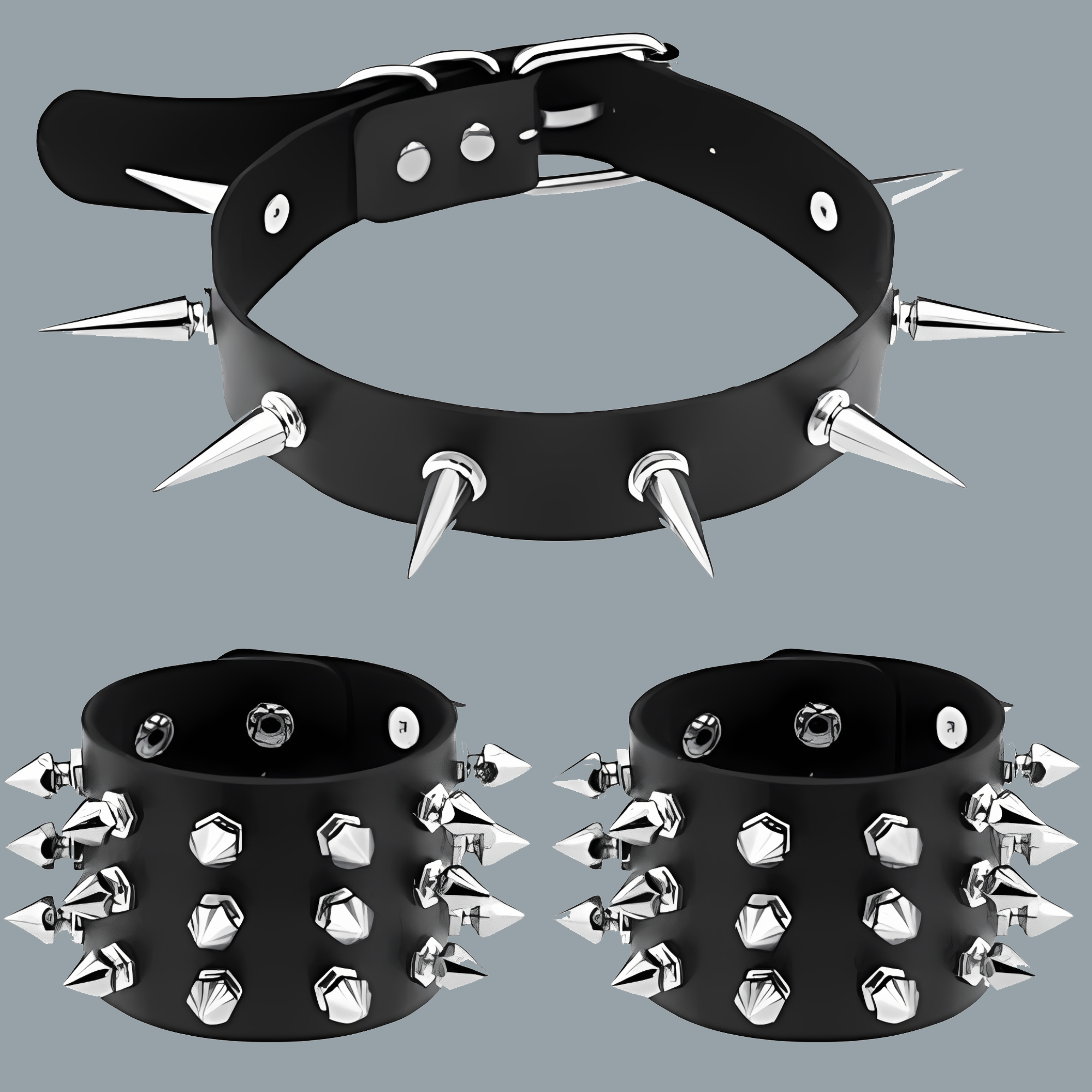 Punk rock necklace, bracelet emo jewelry set for men and women role play