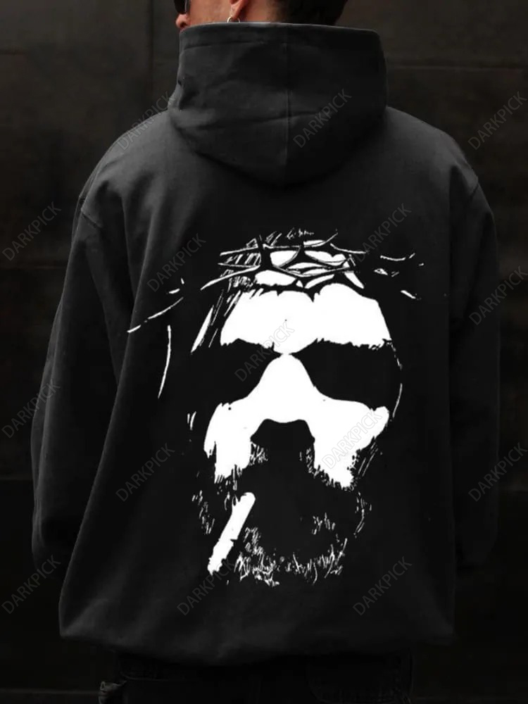 Unisex Vintage Jesus Smoking Print Casual Hoodie Sweatshirt
