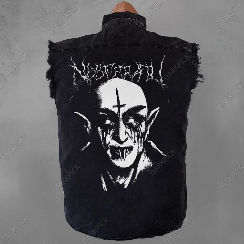Black Metal Nosferatu Sleeveless Denim Jacket