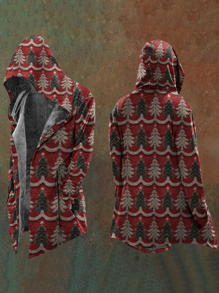 Vintage Christmas Tree Art Inspired Hooded Jacket