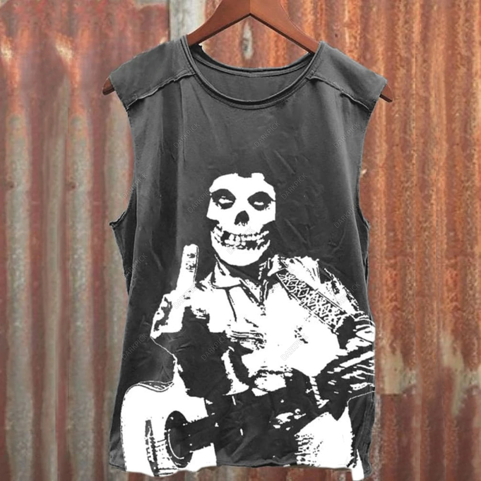 Unisex Retro Rock Music Skull Printed  Casual Tank Top