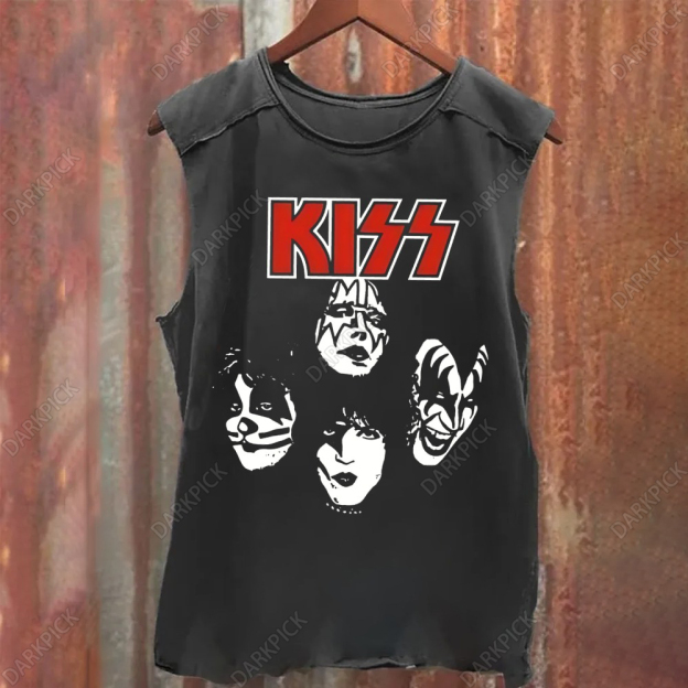 Unisex Vintage Washed Kiss Rock Heavy Metal Band Tank Top