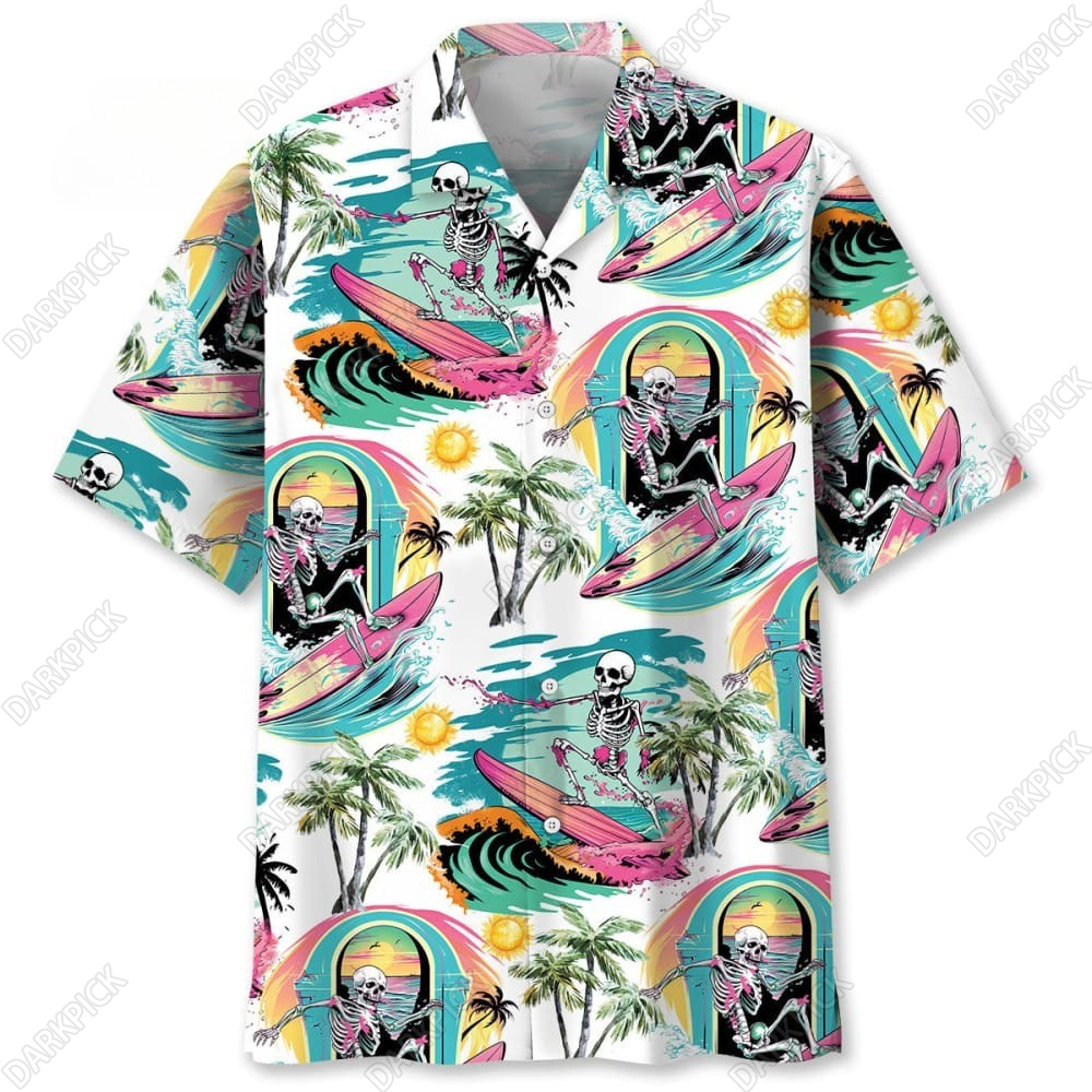 Skull Surfing Beach Hawaiian Shirt