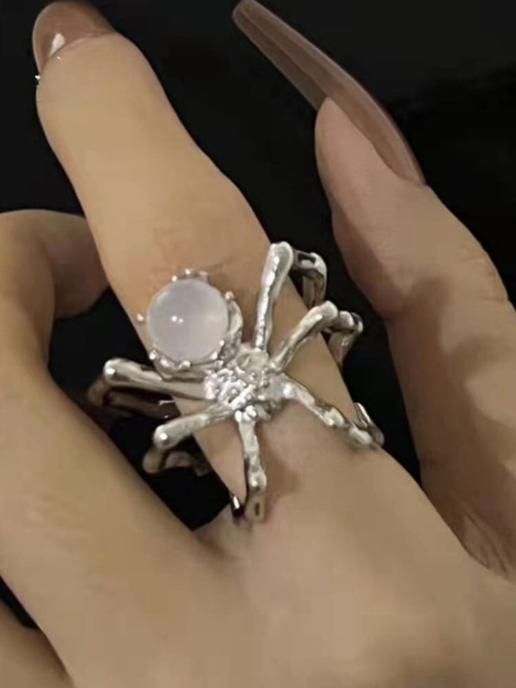 Woman Spider Moonstone Opening Adjustable Ring