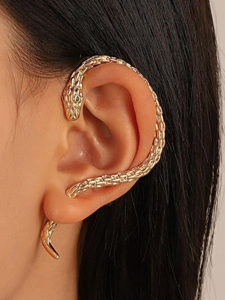 Single Gothic Snake Golden Stud Earrings
