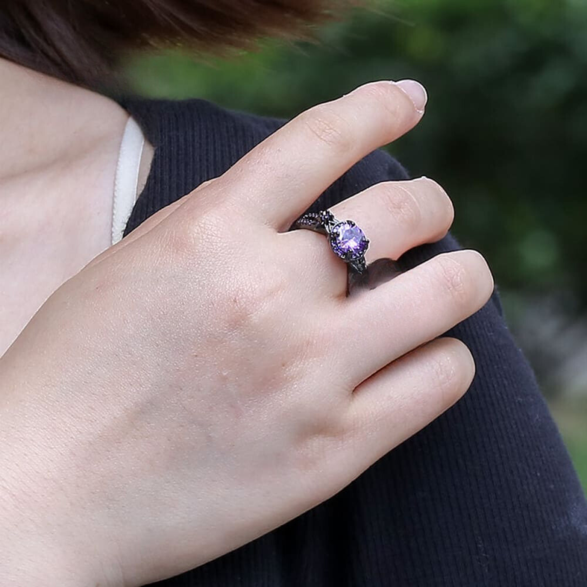 Black Diamond-Set Brass Engagement Ring