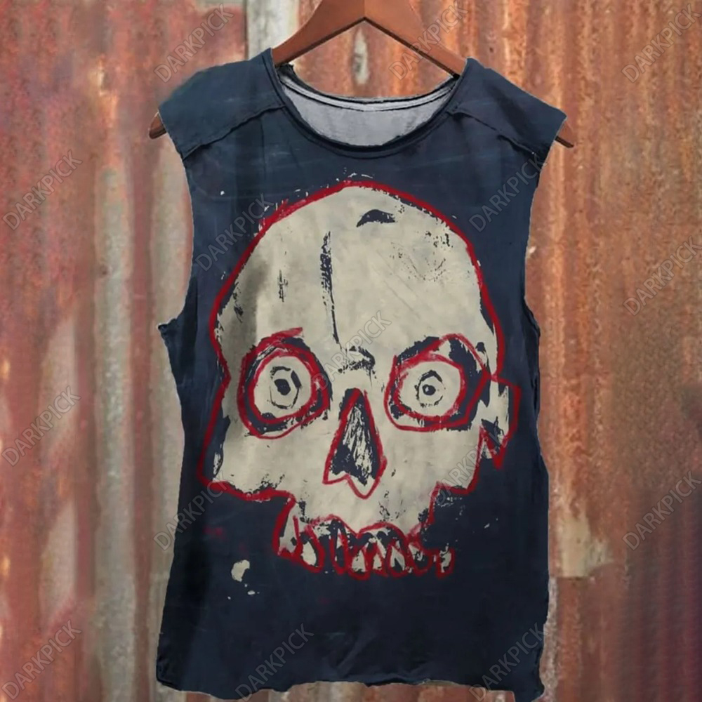 Unisex Graffiti Skull Print 100% Cotton Tank Top