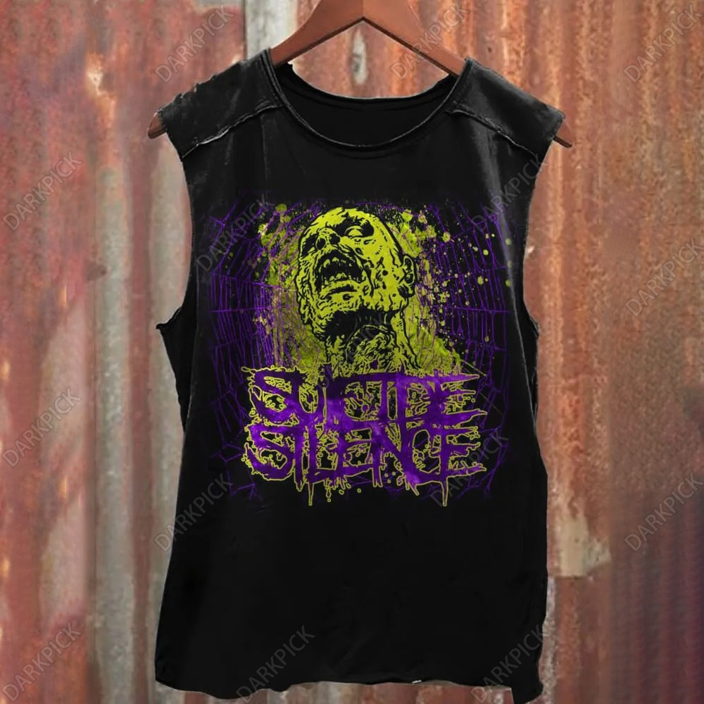 Unisex Retro Suictde Silence Print 100% cotton Casual Tank Top
