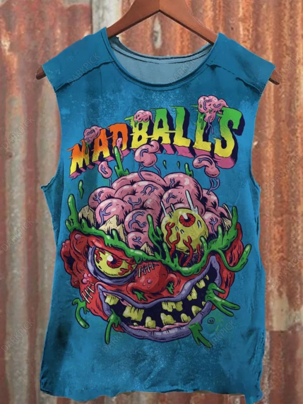Unisex Blue Madballs Zombie Weird Print Casual Tank Top