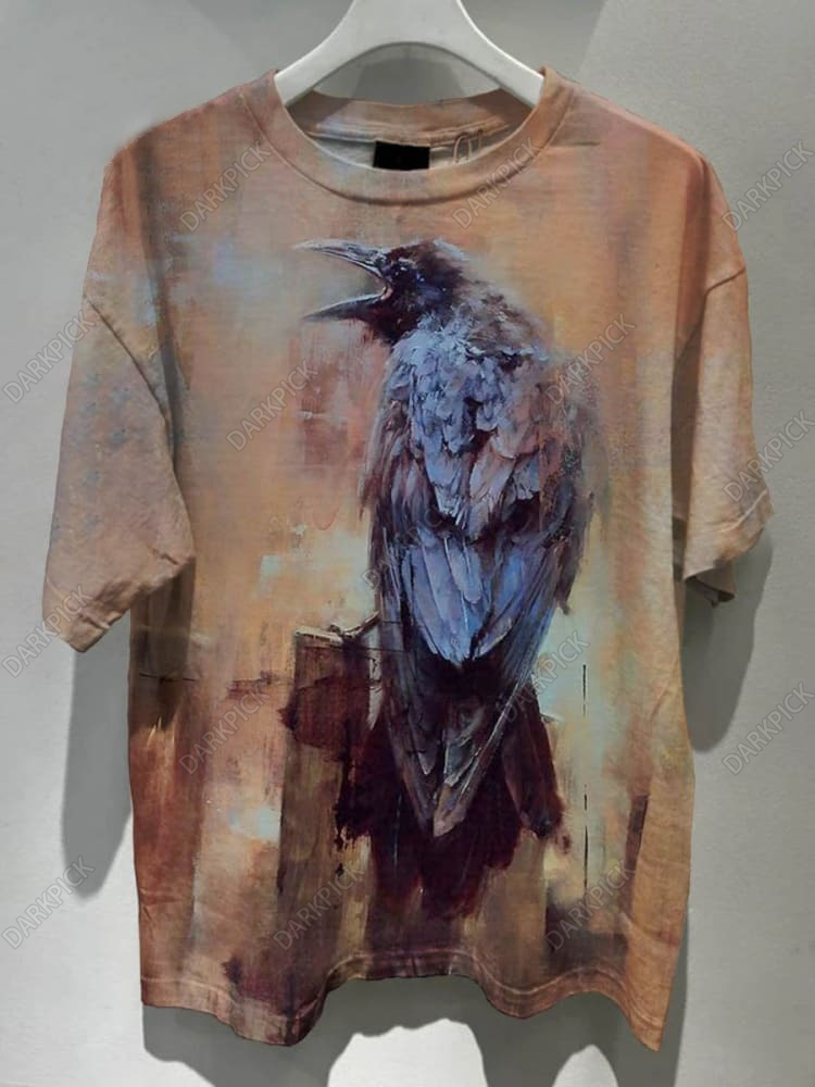Unisex Crow Weird Dark Horror Gothic Halloween Art Print T-shirt