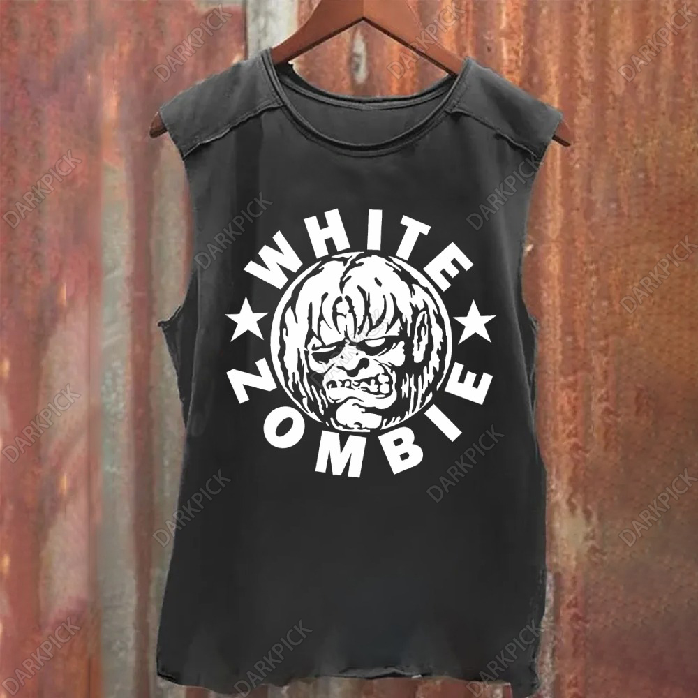Unisex Vintage Washed White Zombie Heavy Metal Band Tank Top