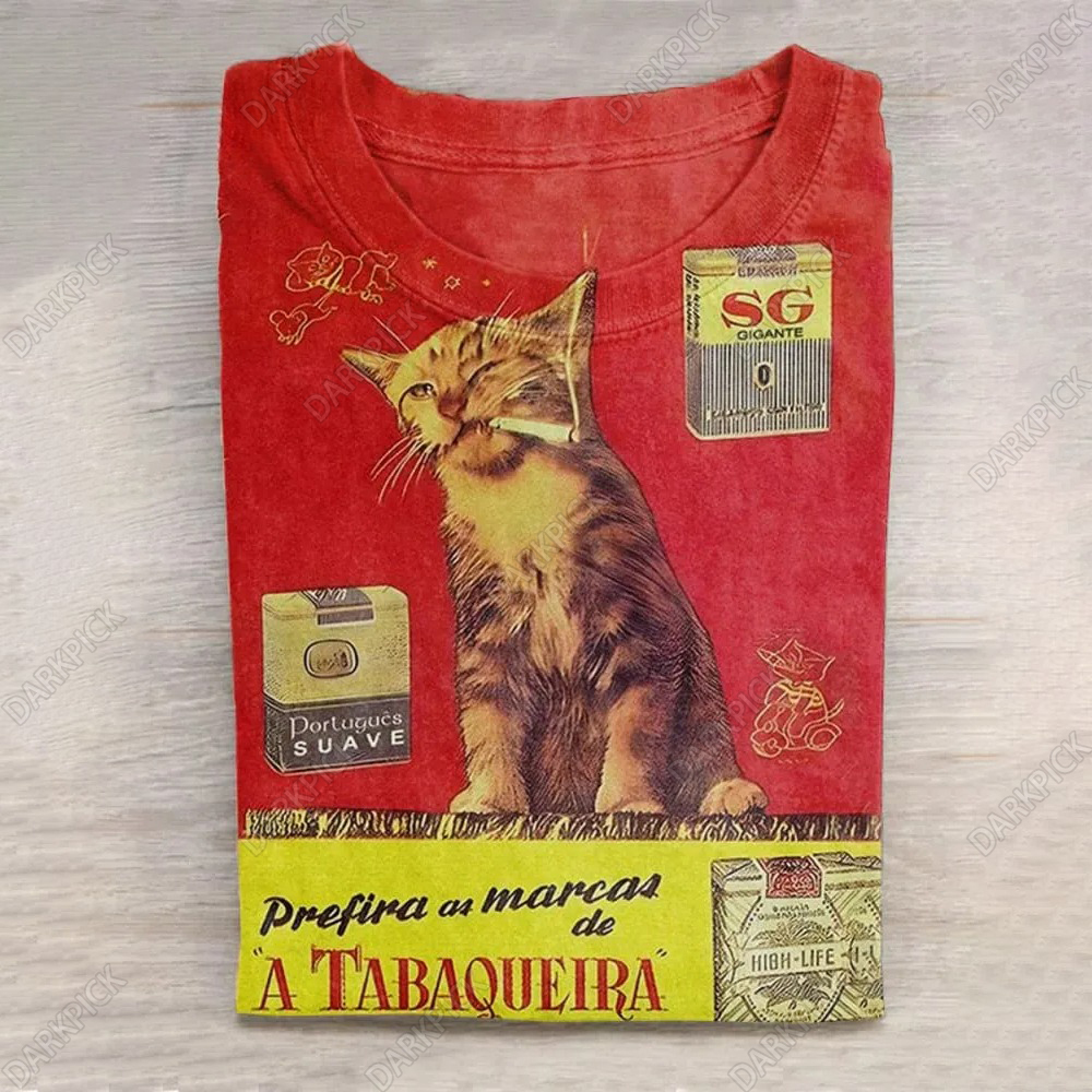 Retro Cat Smoking Casual T-Shirt