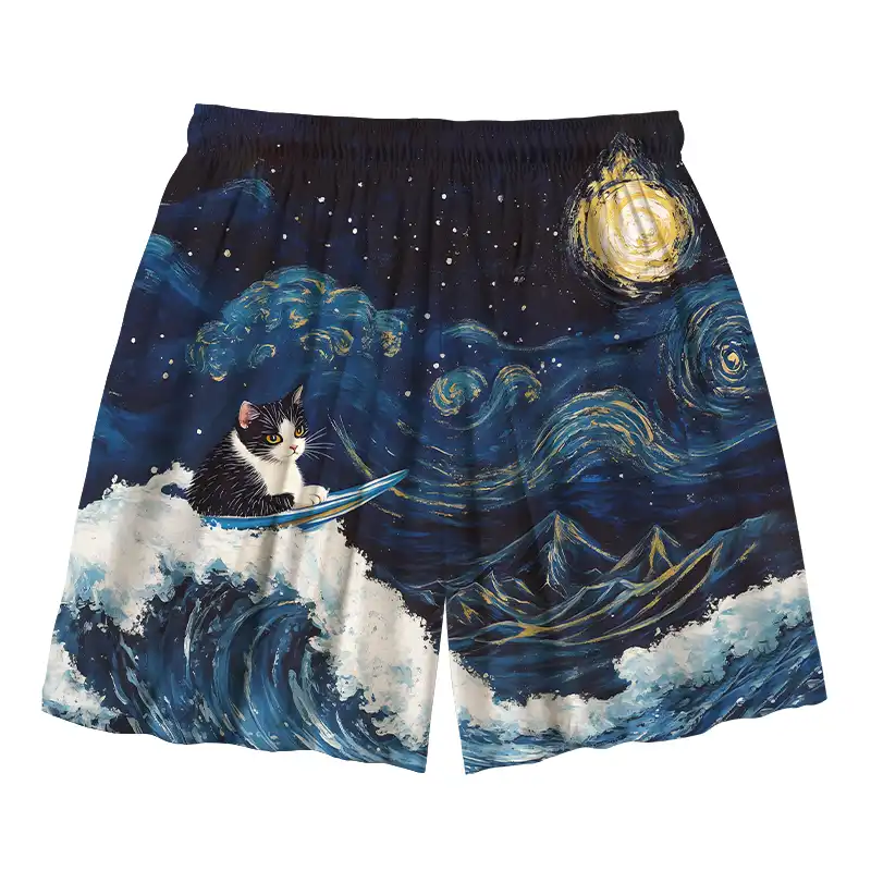  The Great Wave Off Cat Aloha Mens Swim Trunks
