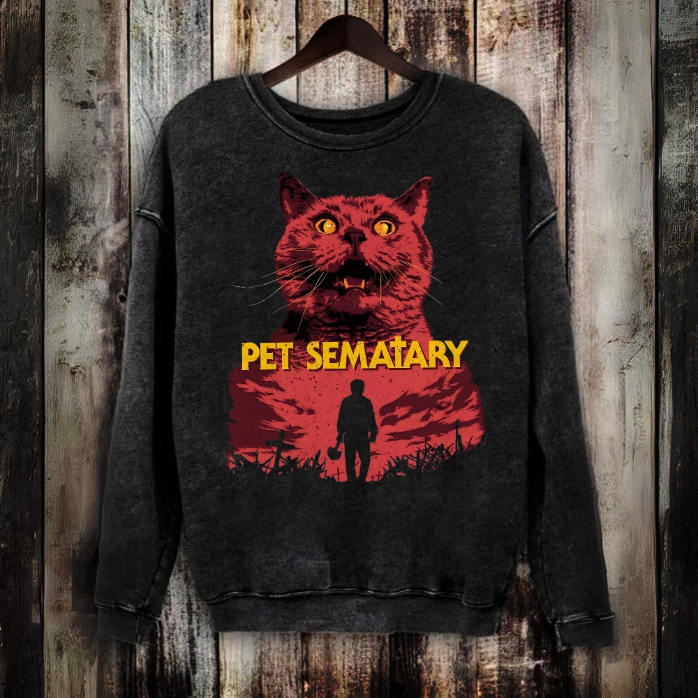 Unisex Washed  80s Pet Sematary Print   Sweatshirt