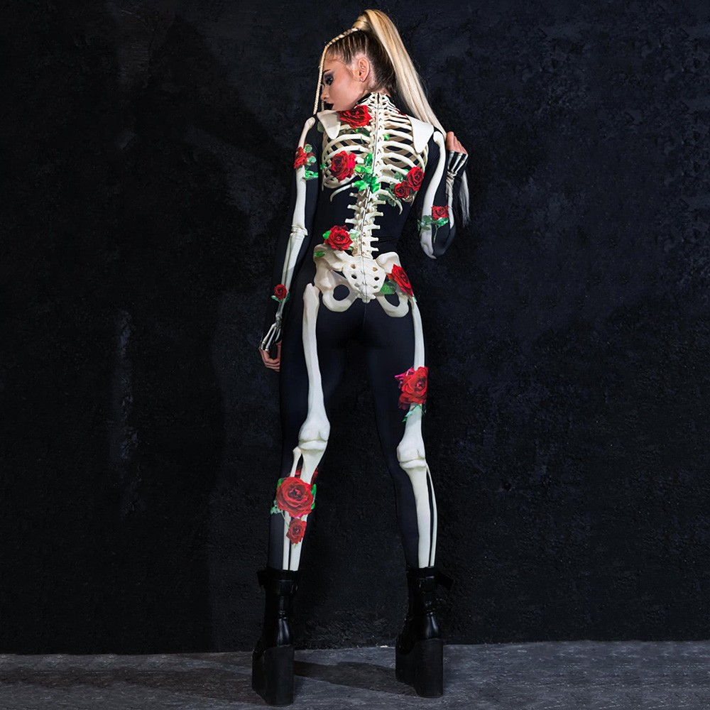 Halloween One Piece Skeleton Costume with Roses