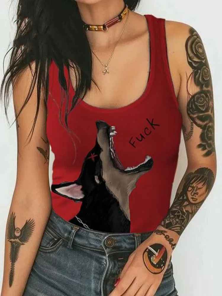 Women's Black Dog Fuck Print Tank Top