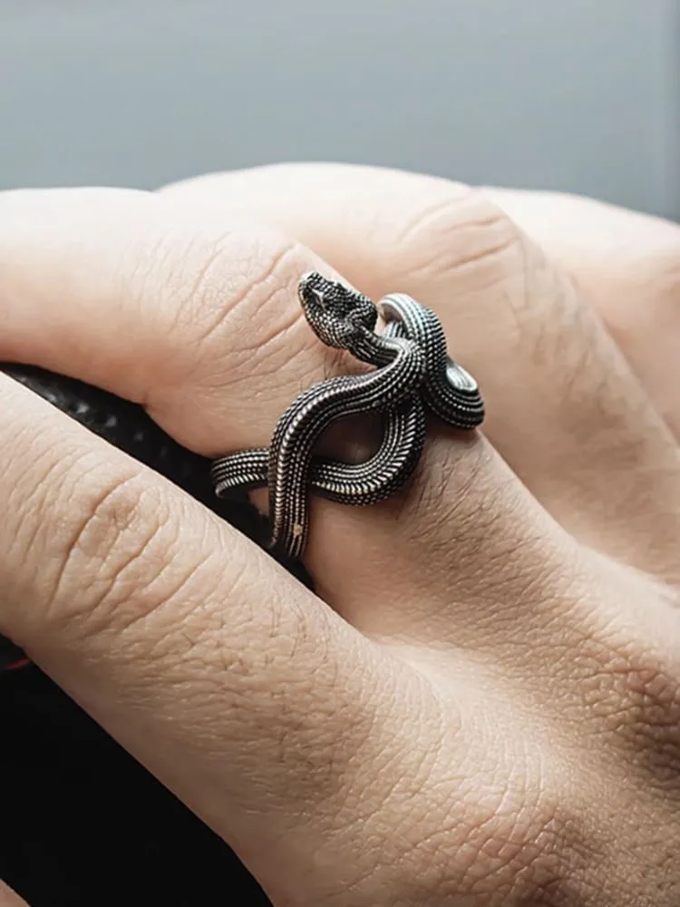 Male Punk Snake Three Dimensional Winding Finger Ring