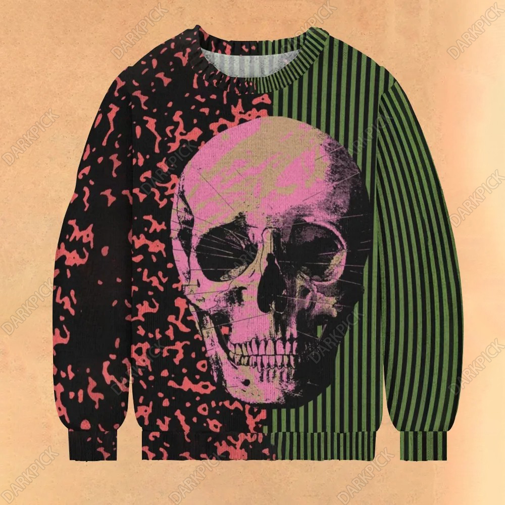 Retro Street Art Print Casual Knit Crew Neck Sweater