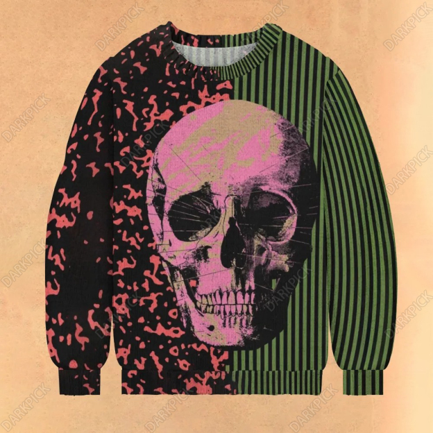 Retro Street Art Print Casual Knit Crew Neck Sweater