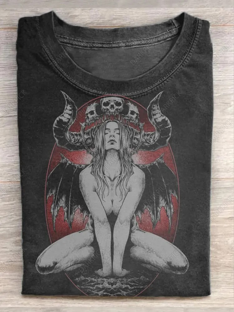 Unisex Retro Art Illustration Printed Casual Short Sleeve T-Shirt