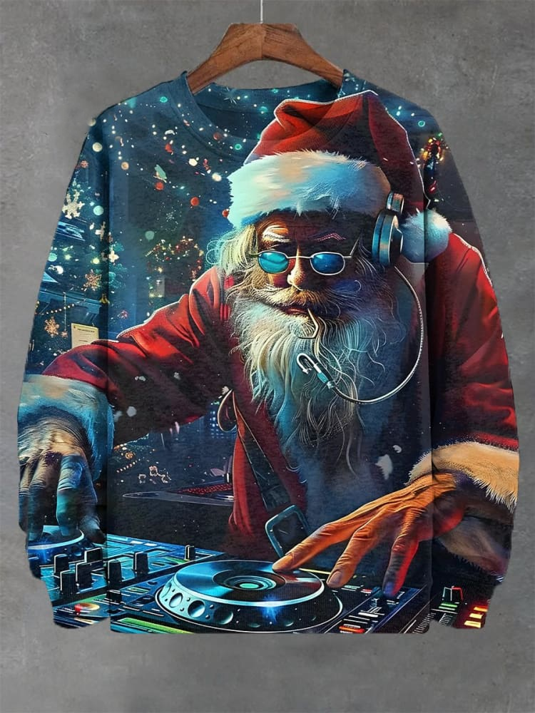 Christmas Santa Claus DJ Vinyl Record Music Print Casual  Sweatshirt