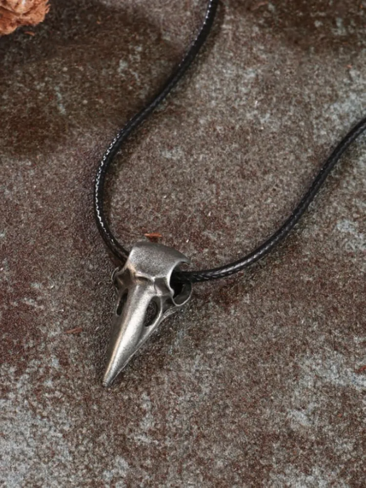 Unisex Punk Metal Skull Crow Head Pendant Necklace