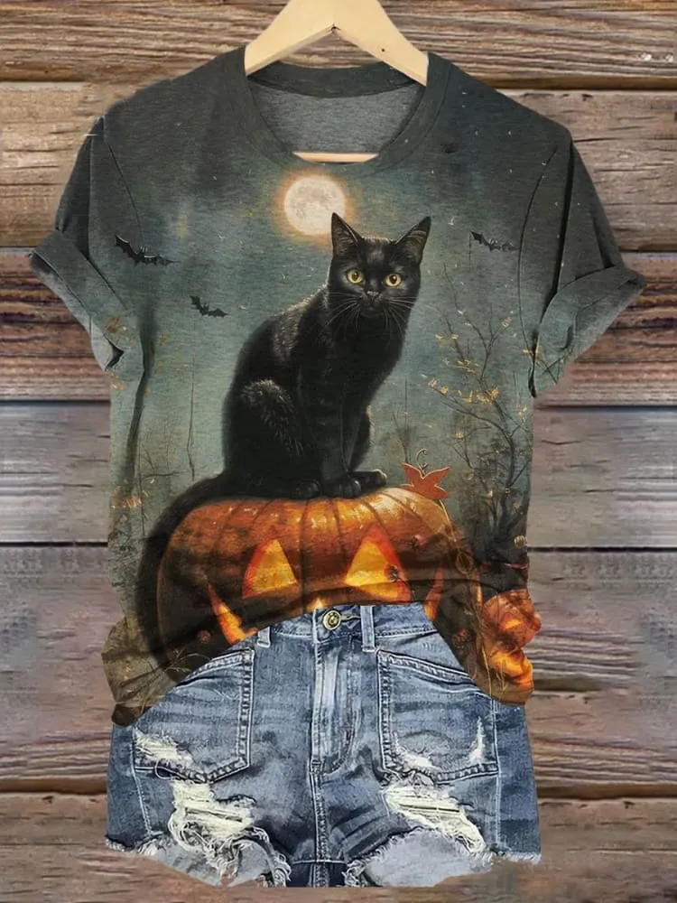 Black Cat Dark Gothic Halloween Art Print T-shirt