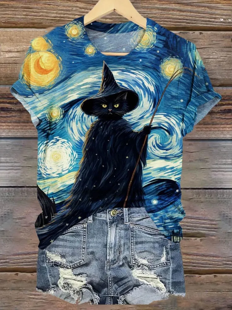 Black Cat Dark Gothic Halloween Art Print T-shirt