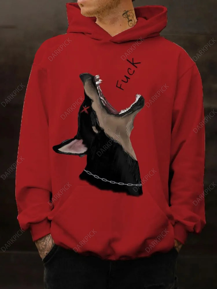 Unisex Black Doberman Yelling Fuck Printing Casual Hoodie Sweatshirt