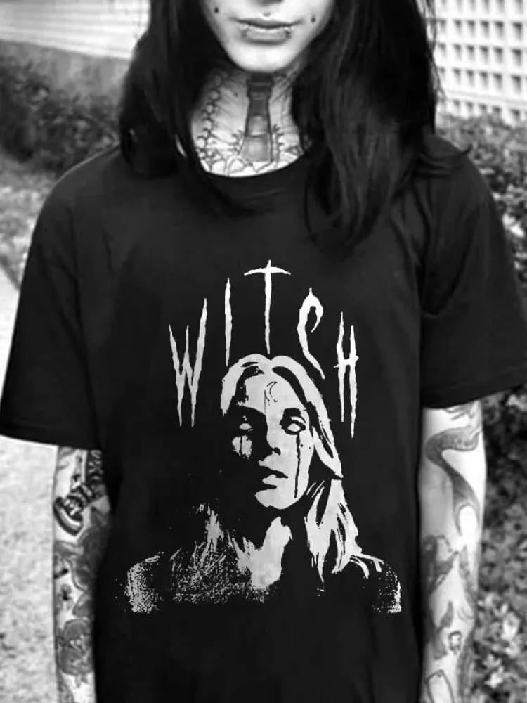 Women's Witch Crying Printed T-shirt