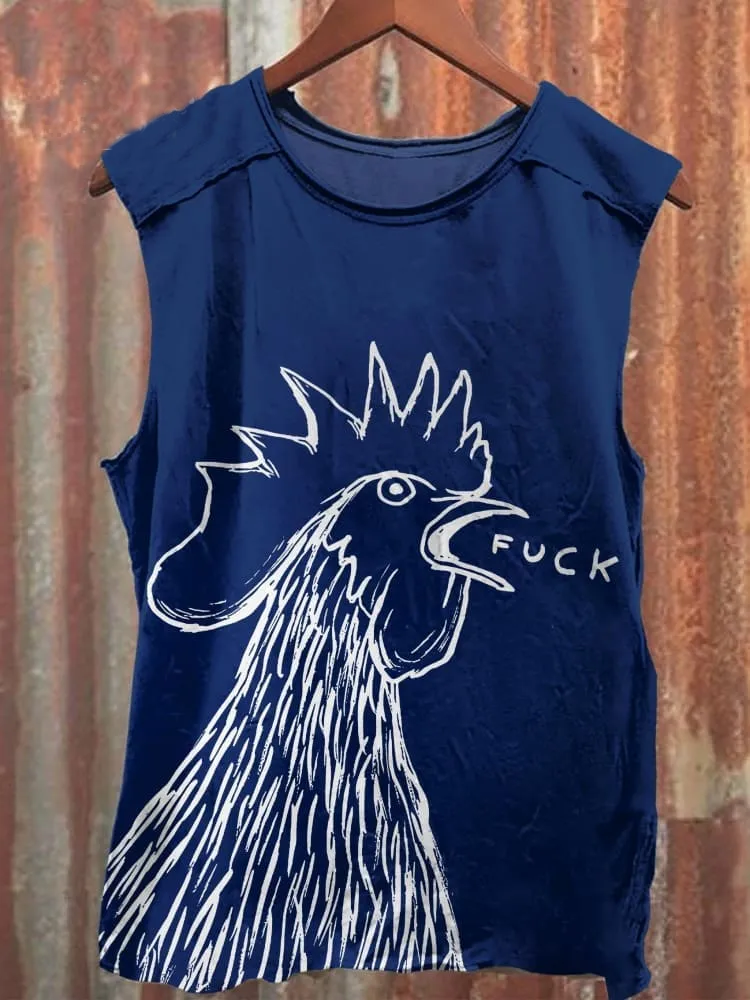 Fuck Chicken Print 100% Cotton Casual Tank Top