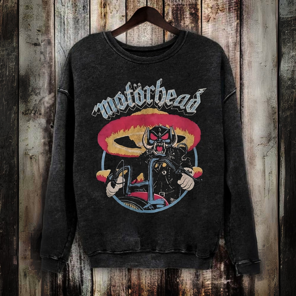 Unisex Vintage Washed Motorhead Heavy Metal Band Sweatshirt