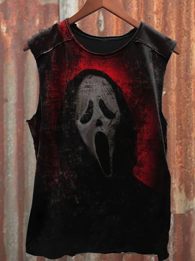 Unisex Retro Scared Face Print 100% cotton Casual Tank Top