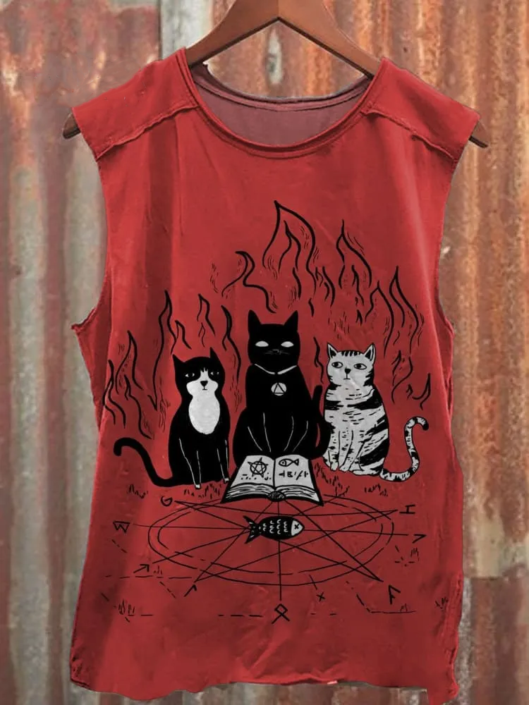 Unisex Magic Kitten Print Casual Tank Top