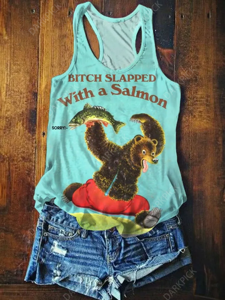 Women's Vintage Retro Bitch Slapped Funny Art Print Casual Tank Top