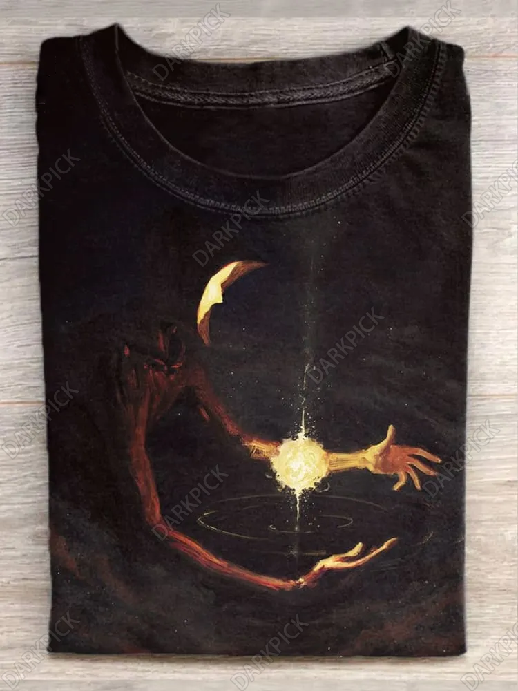 Unisex Finding Light Art Illustration Pattern Casual Round Neck T-Shirt