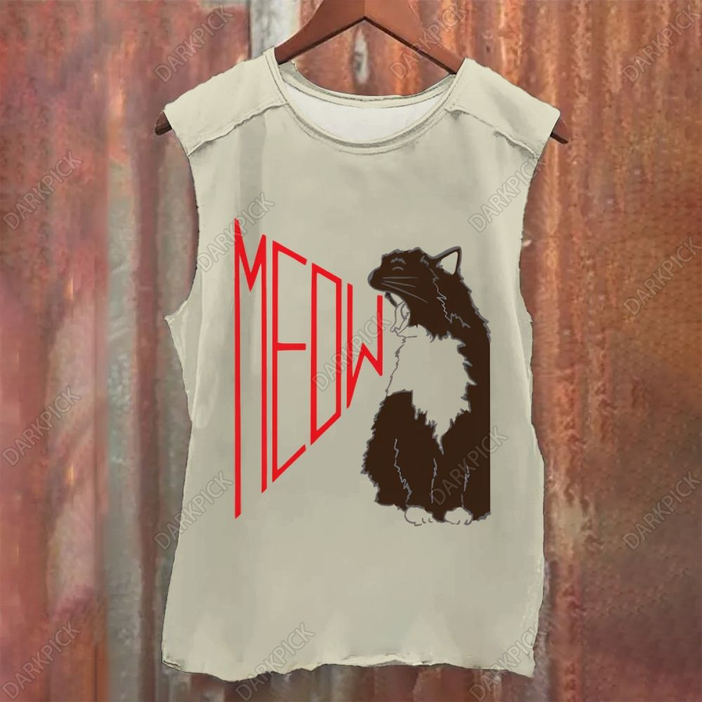 【threetimes】Meow tank top Meow Cat Print Casual Tank Top
