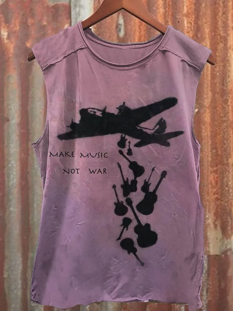 Unisex Make Music Not War Print Casual Tank Top