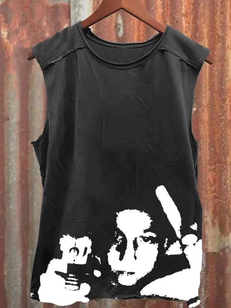Unisex Rock Music Middle Finger Print 100% Cotton Casual Tank Top